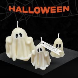 Three handmade ghost candle for Halloween decoration 