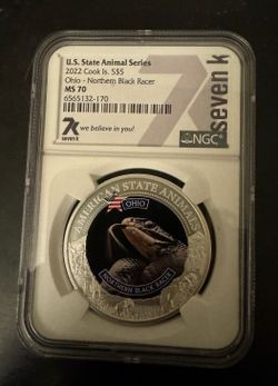 2022 Cook Islands Animals $5 Ohio Northern Black Racer 1 oz .999 Silver NGC MS70