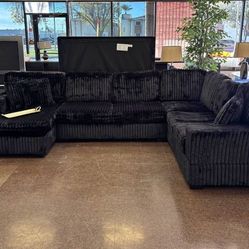 BLACK CORDUROY BRAND NEW SECTIONAL SAME DAY DELIVERY 