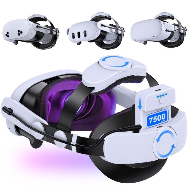 Kawaye for Meta Quest 3S/3/Quest 2 Head Strap with 7500mAh Battery,VR Headset Strap with Detachable Battery Pack