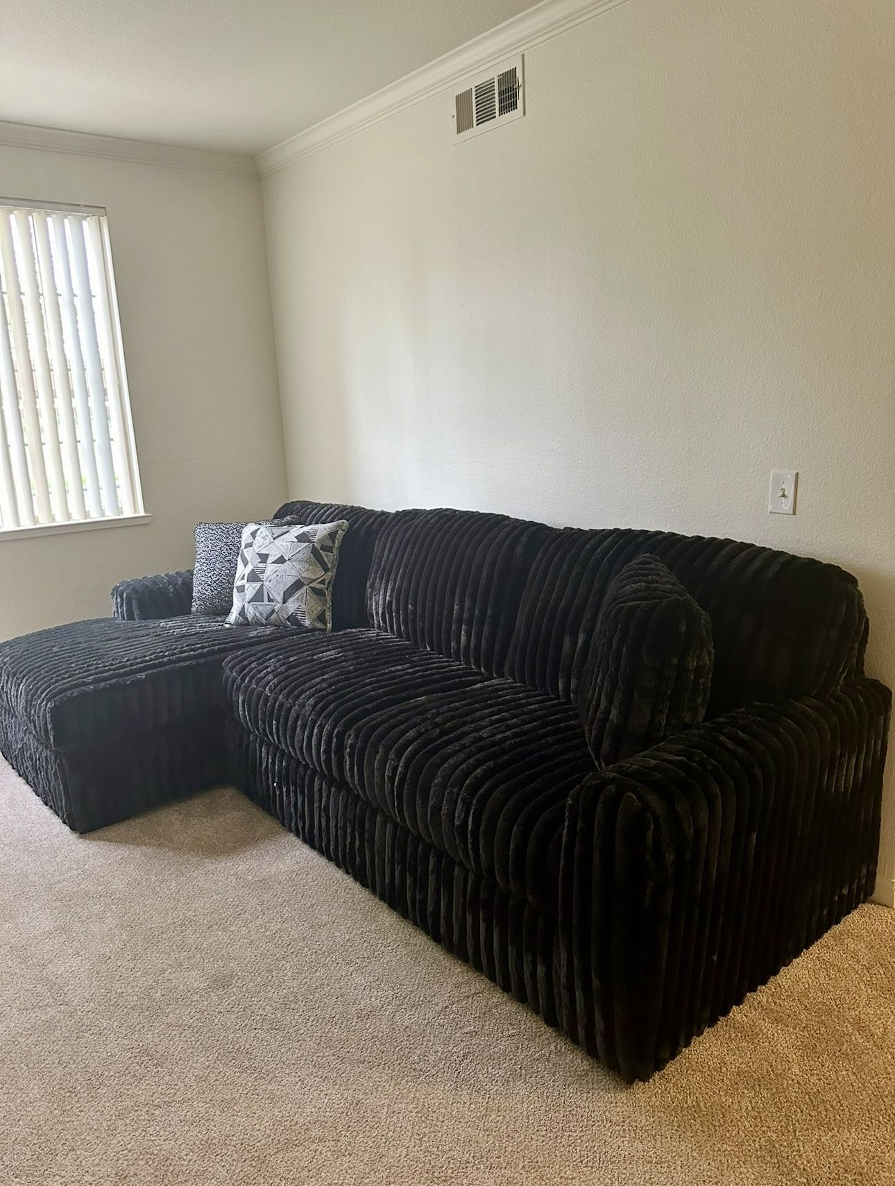 Modern Black Corduroy Sectional - Excellent Condition