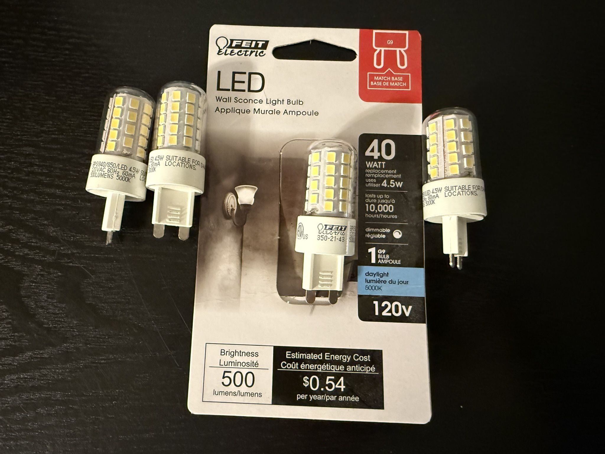 New Feit Electric LED Wall Sconce Light Bulb G9 120v Daylight 4 bulbs