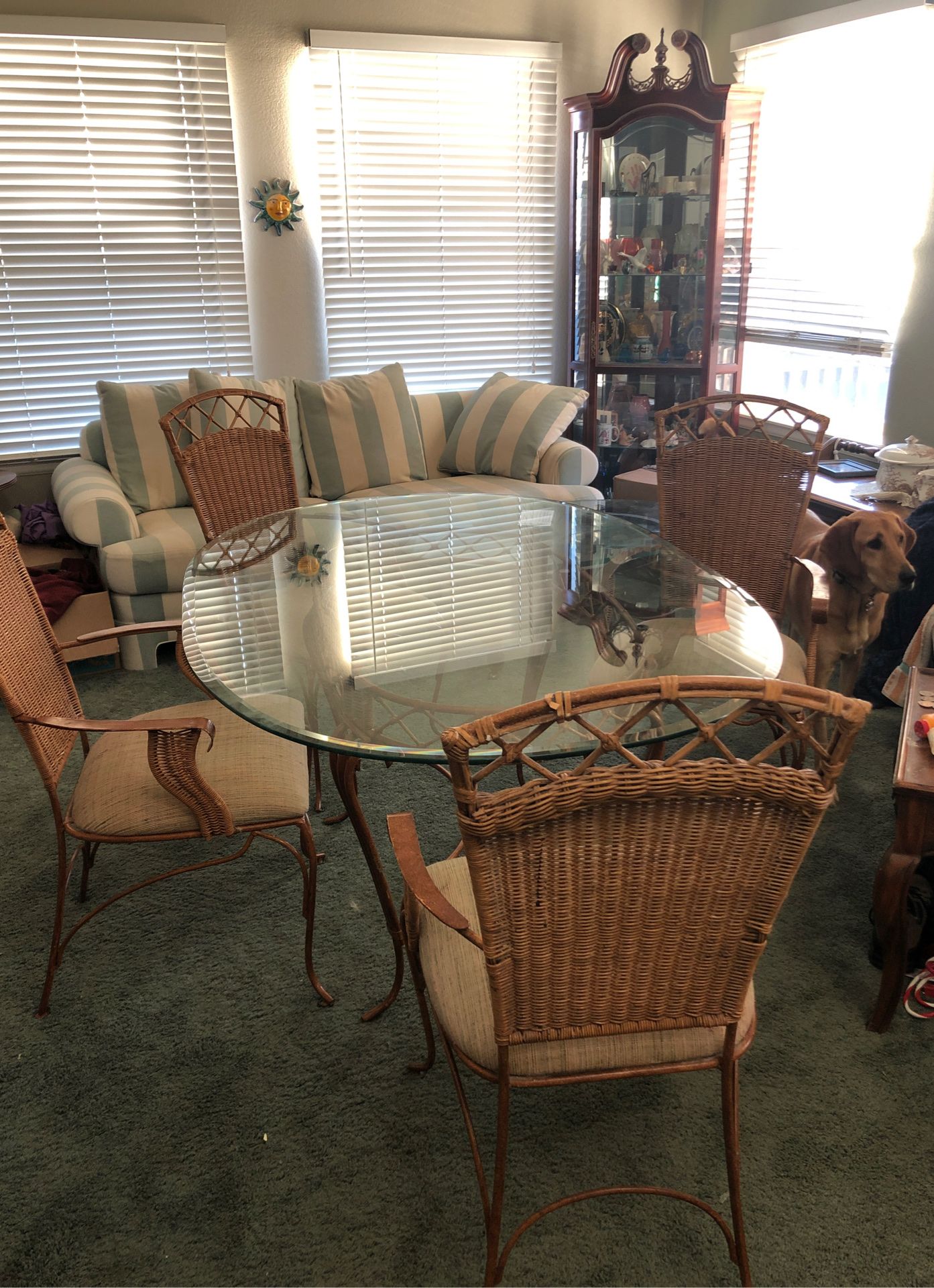 glass/metal/wicker dining room table