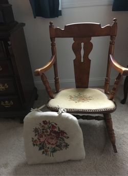 Antique rocking chair with 2 hand embroidered seat covers
