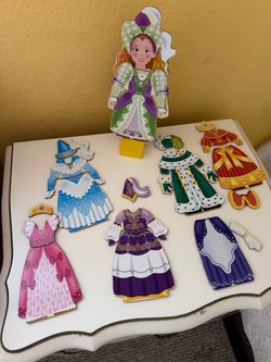 Magnetic dress up doll wooden set with stand dress clothing