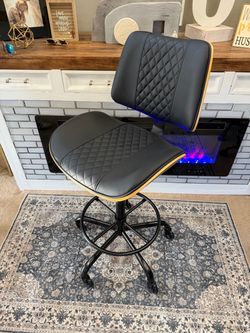 LIKE NEW**Beryth Drafting Chair with Adjustable Footrest, Rolling Walnut Stool, Black