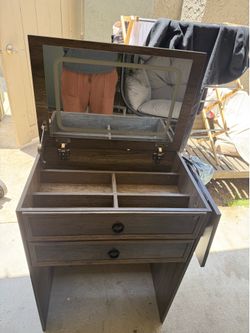 3-in-1 Small Vanity Desk with Mirror and Lights, Compact Hidden Vanity Set with Stool &  outlets