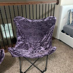 Two Purple  velvet covered butterfly chairs
