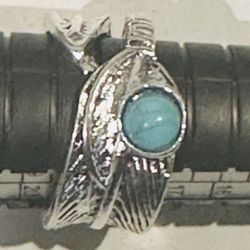 Beautiful Larimar Natural Stone Ring On Sterling Silver, Size 8