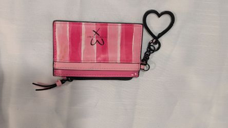 Victoria's Secret Signature Stripe Card Case with a heart-shaped keychain.