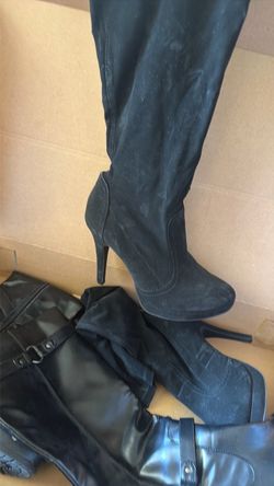Black Suede Over-the-Knee Stiletto Boots and leather boots