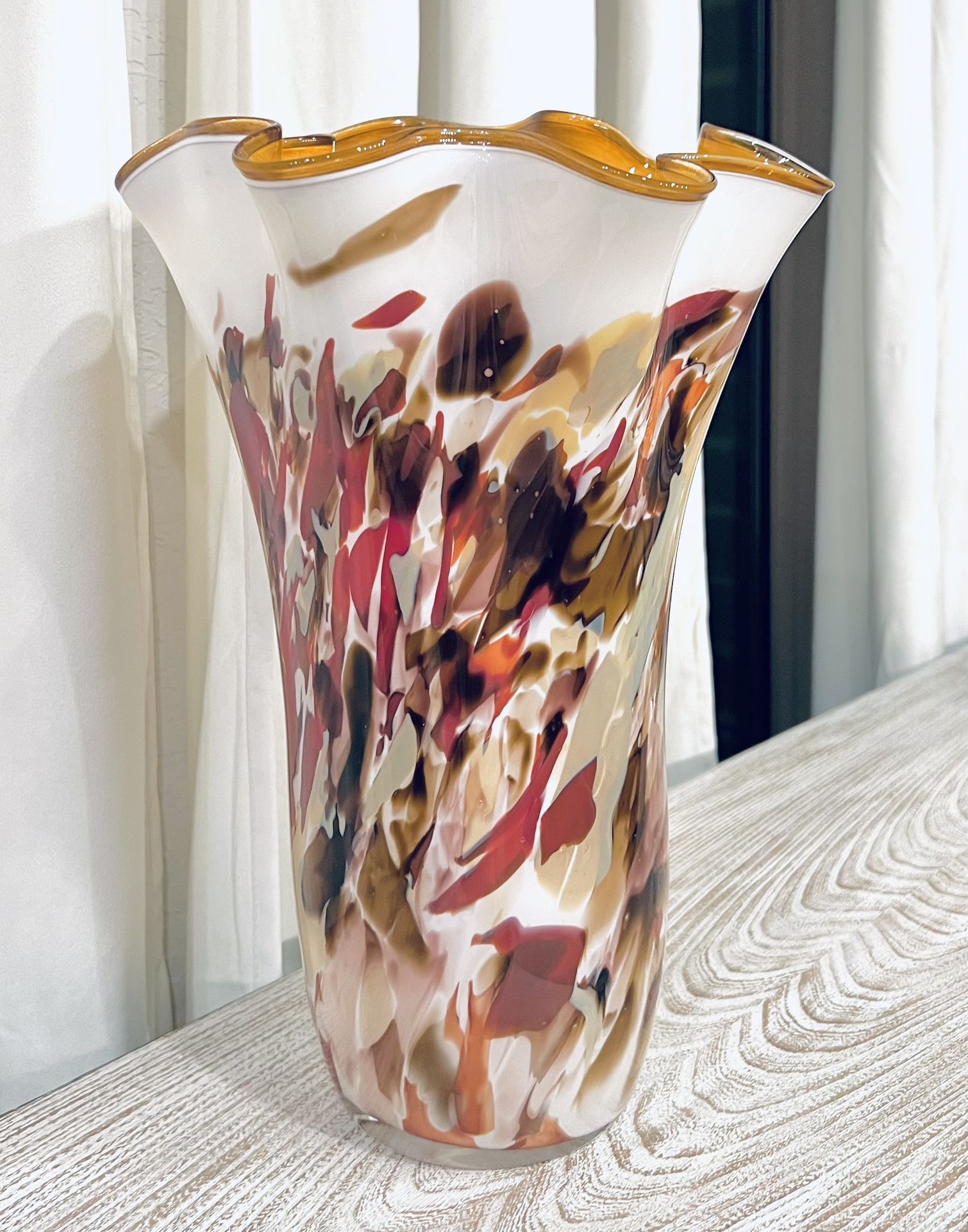 Jozefina Krosno Poland Hand Made Handkerchief Style Marbled Vase 14” Tall