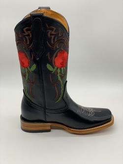 Women's Red Floral 🌹 Embroidered Leather Boots