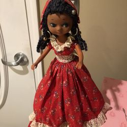 Doll girl red dress beautiful handmade