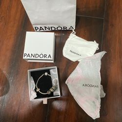 925 Pandora diamond pave clasp with 4 pandora charms great deal 