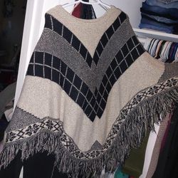 Beige And Black Pancho 
