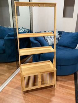 Bookcase with Drawers, 4-Tier Bamboo Bookshelf Ladder Shelf with 6 Hooks, Tall Narrow Book Shelf, 24.8"L x 10.6"W x 59.5"H, Standing Storage Organizer
