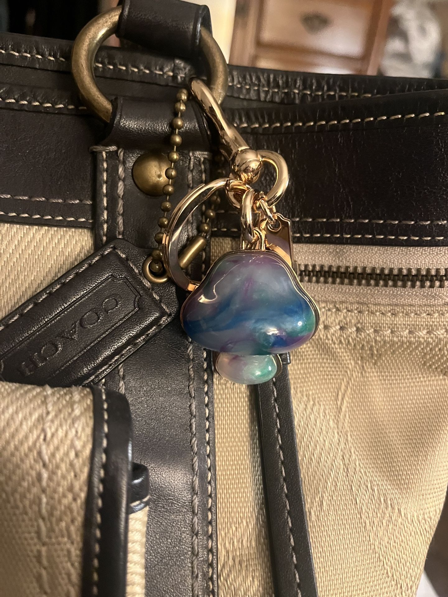 Blue and Gold Mushroom Bag Charm Keychain