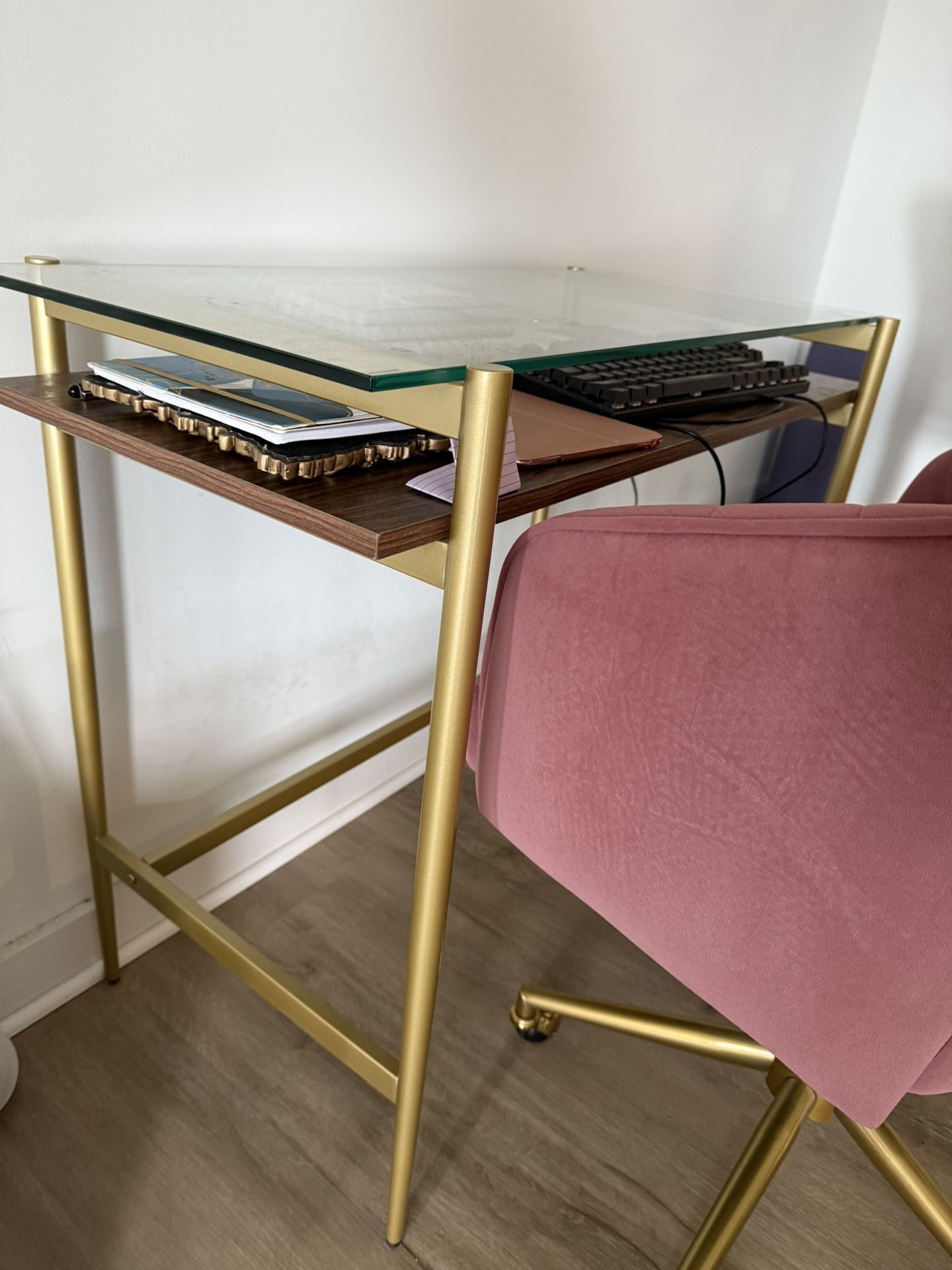 Multipurpose Gold Frame Glass top Table