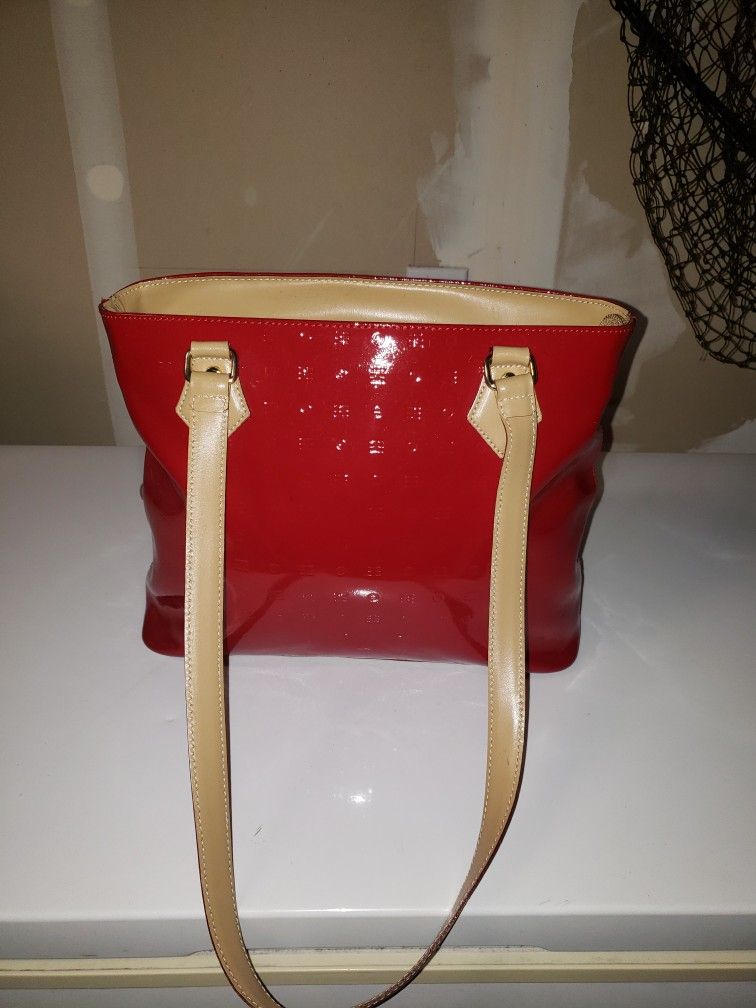 red patented leather tote. authentic. made in Italy