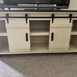 Rustic Farmhouse TV Stand Entertainment Center – Barn Door Style Storage | Cream & Espresso