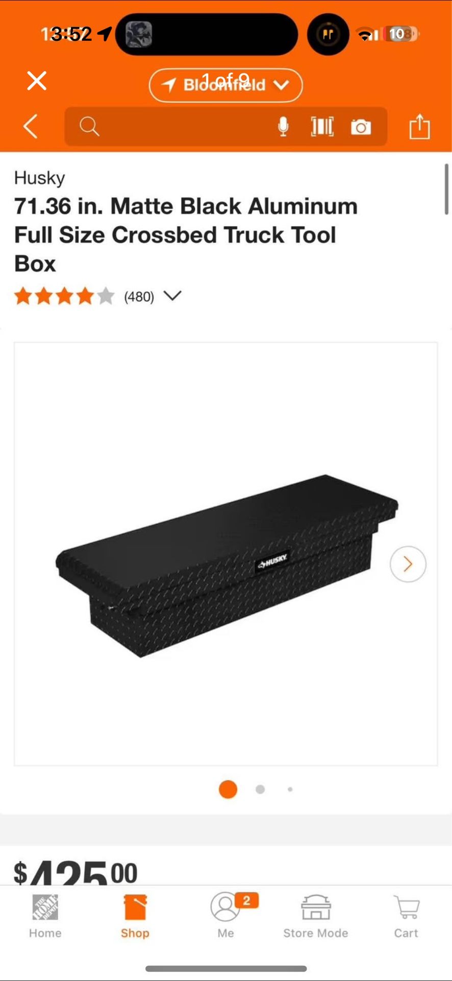 Husky 71.36 in. Matte Black Aluminum Full Size Crossbed Truck Tool Box