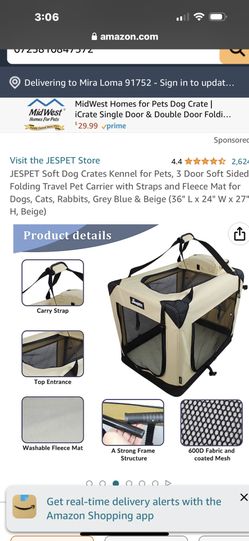 Jespet 3-Door Collapsible Soft-Sided Dog Crate, Blue, 30-in