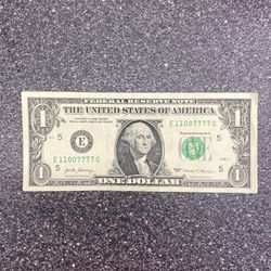 777 Funny Serial Number Dollar Bank Note.