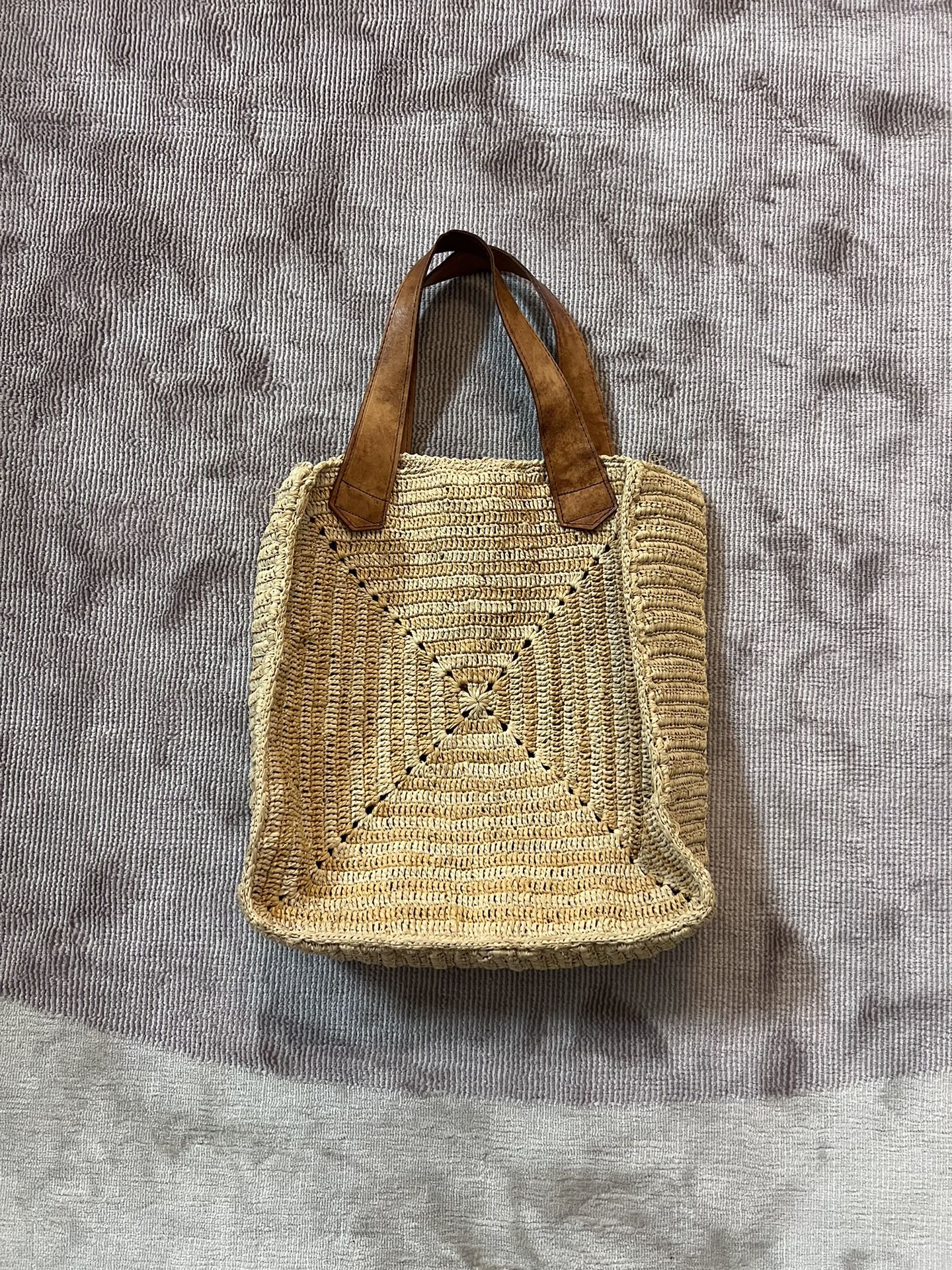 Straw Tote Leather Handles 