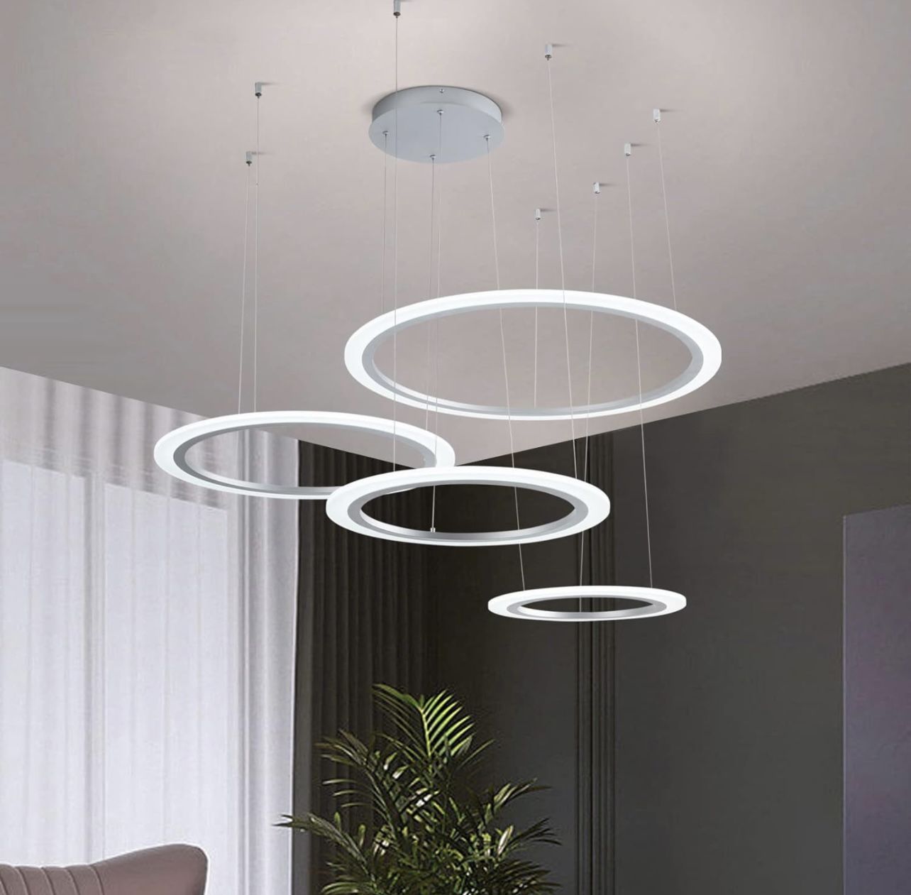 ROYAL PEARL Modern LED Chandelier Ceiling light fixtures Dimmable 4 Ring Pendant Light Dining Room