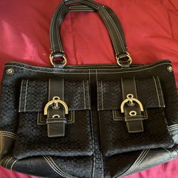 Coach Black Signature Canvas w/ Leather Handles Briefcase