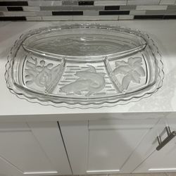 Vintage Tiara Glass Large Rectangular 4-Part Divided Relish Dish in Etched/Frost