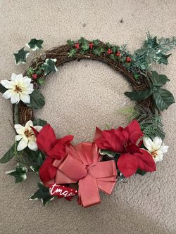 Christmas Wreath with Flowers and Bow