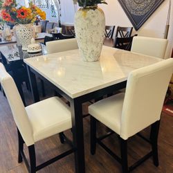 5Pc White HighCounter Dining Table Set 
