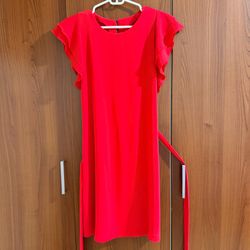 Bright Red Flutter Sleeve Shift Dress