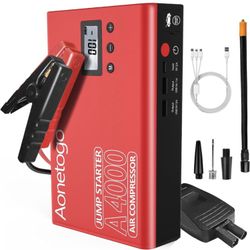 5-in-1 Jump Starter with Air Compressor+Solar backup power bank+LED light+power bank. 2800A Pk12V Battery Jump Starter W 100psi Digital Tire Inflator 