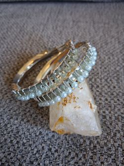 Blue Wire Wrapped Hoop Earrings