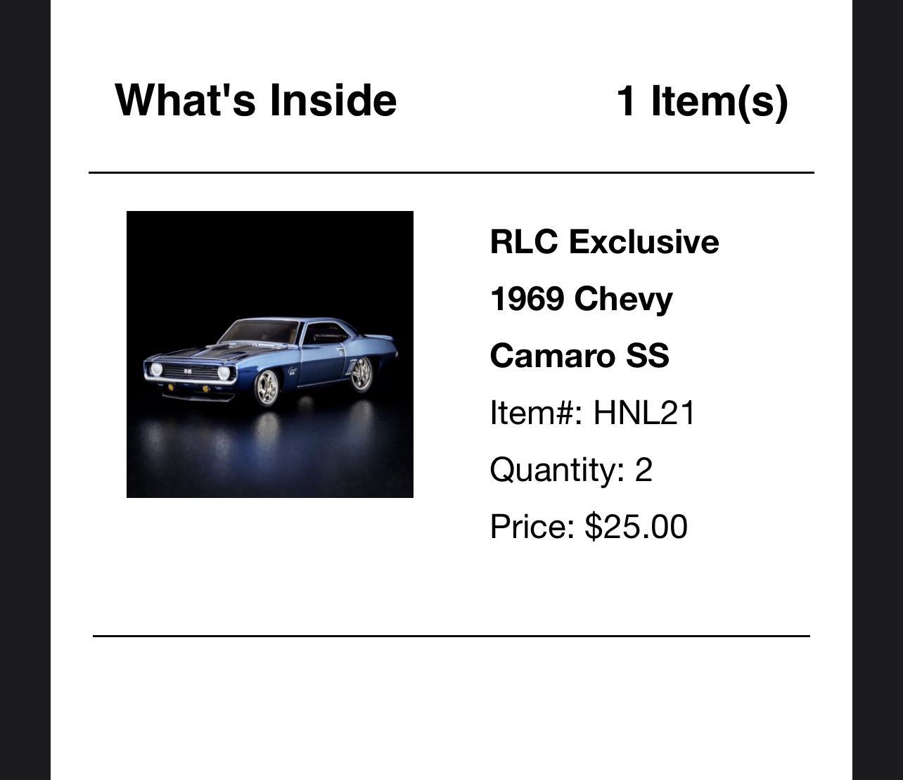 Hot Wheels RLC ‘69 Chevy Camaro SS