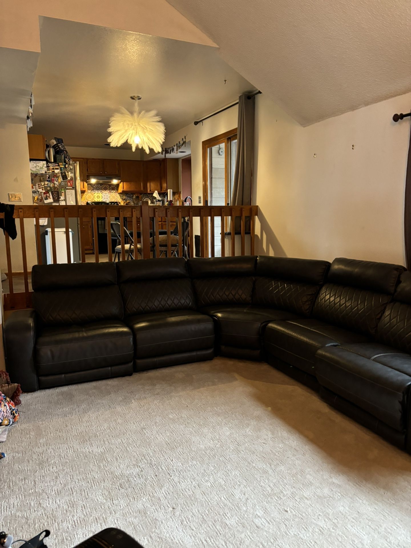 Luxury Leather L Couch, Black, Electric Recline, Charging Ports