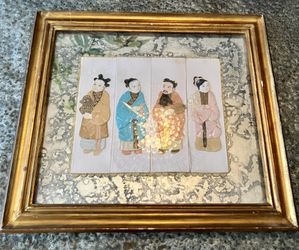 Antique Chinese Silk Appliqué Trapunto Framed Art - Four Immortals, c. 1930s