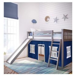 Kids Lofted Twin Bed Frame With Slide