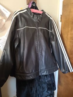 XL Whispering Smith pleather jacket. Black w/ 2 white stripes.