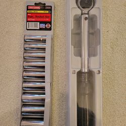 Craftsman Microtork Torque Wrench 3/8" 44593 With Matching 9 PCs Socket Set 10-19 mm