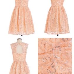 Peach Sequin Dress - Size 14