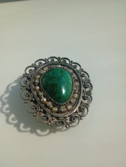 Vintage .925 Sterling Silver Brooch with Natural Stones 