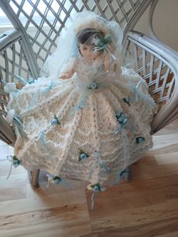 Vintage bride crochet bed doll
