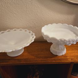 2 Vintage Milkglass Pedestal Bowls $10 Each (AS-IS Please Read)