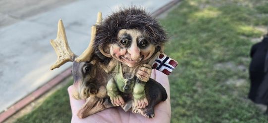 Original Handmade Norway Sitting on Moose Waving Norwegian Flag