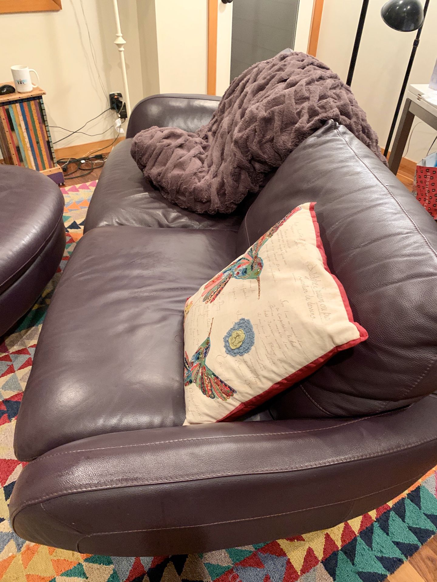 Leather sofa and ottoman