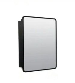 Glacier Bay 24 in. W x 30 in. H Rounded Corner Rectangular Matte Black Medicine Cabinet with Mirror